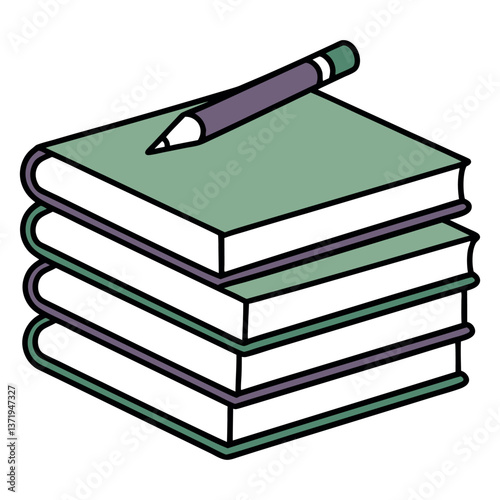 Simple book and pen illustration, sketch, learning elements