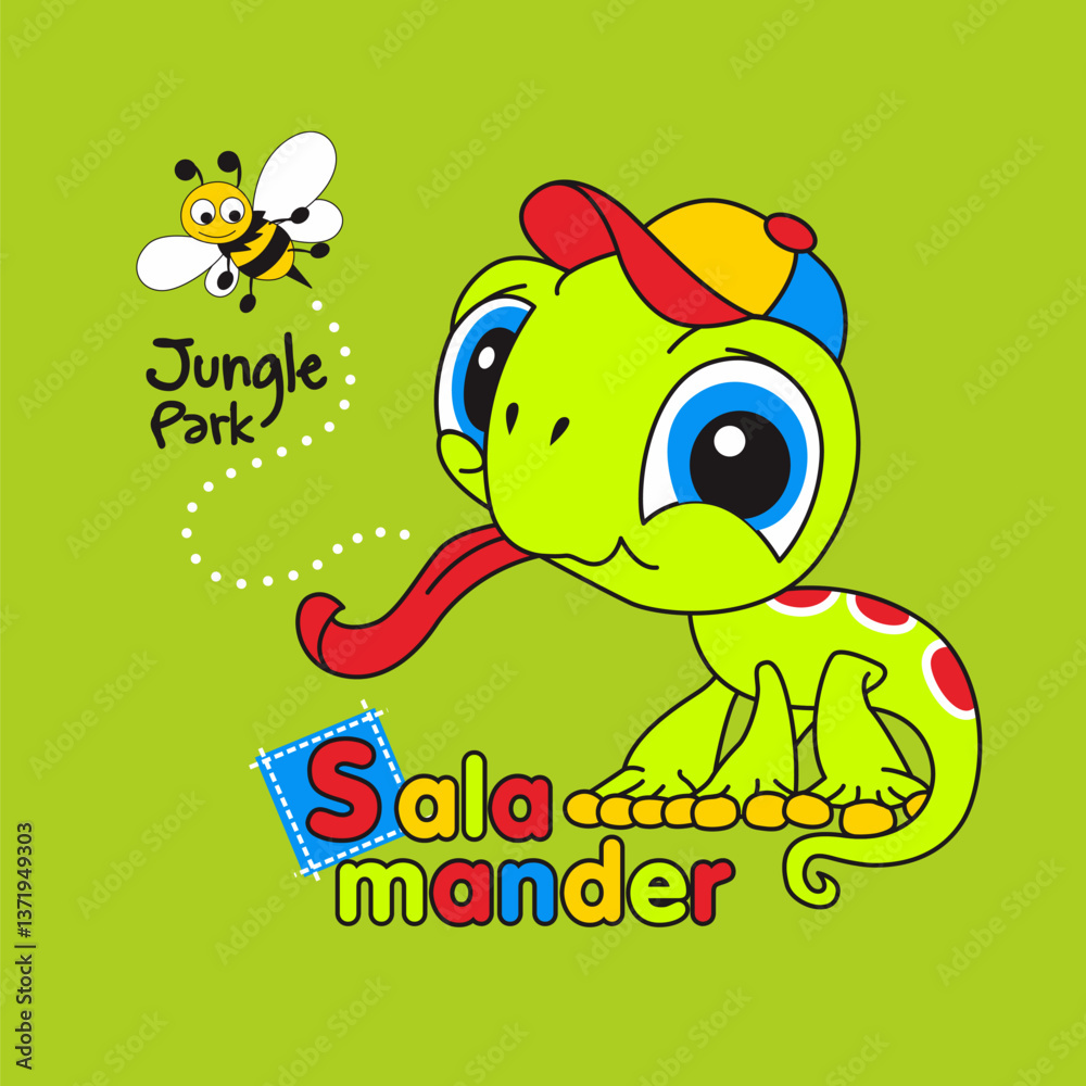 Fototapeta premium Cute cartoon animal salamander, Flat Vector Illustration