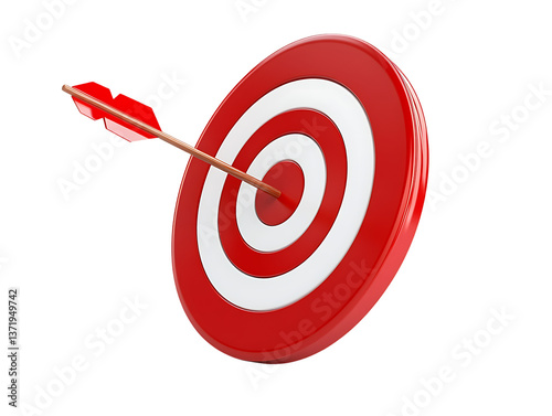 An arrow strikes the center of a red and white target symbolizing accuracy and achievement on png 