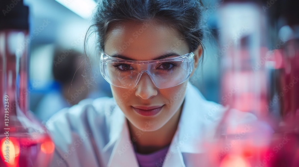 Fototapeta premium Chemicals Laboratory Environmental. Scientist analyzing samples in a laboratory setting.