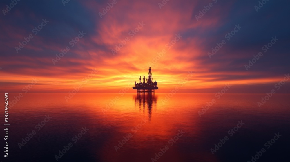 Offshore oil rig at sunset Offshore oil rig at sunset