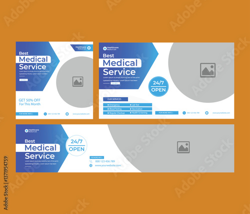 Medical healthcare service Social Media Post Template, hospital clinic promotion web banner, medical social media post, business promotion banner for doctor, medical social media post set