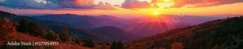 Panoramic valley vista, Adirondack sunset glow, high angle, photo, vista photo