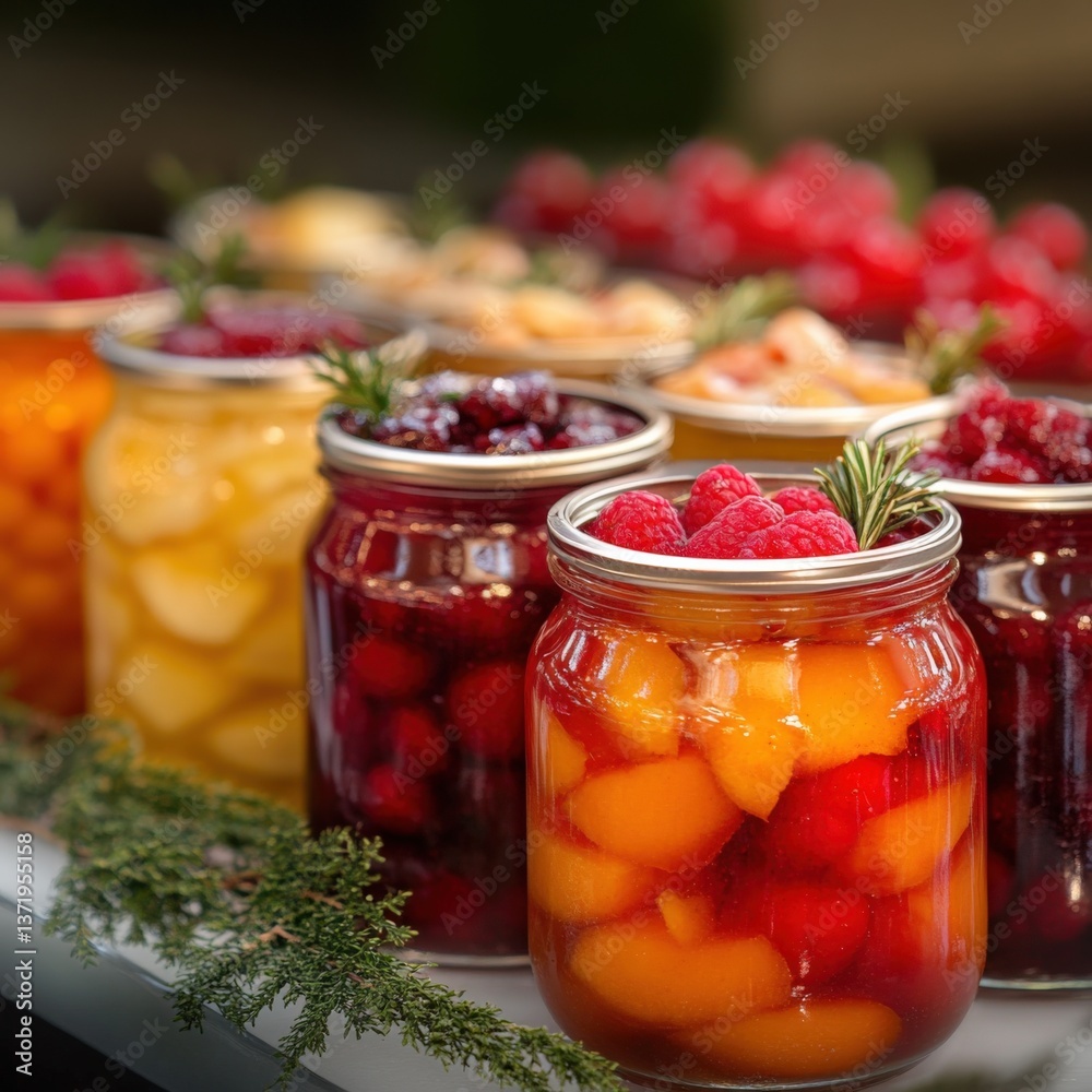 Jars of assorted canned fruits Jars of assorted canned fruits