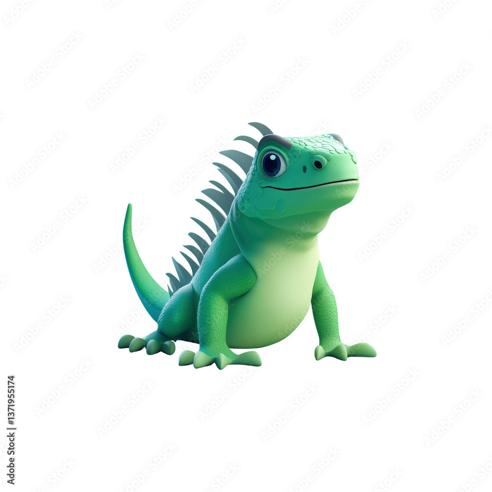 Fototapeta premium Adorable 3D Render of a Green Iguana, Cartoon Reptile Character