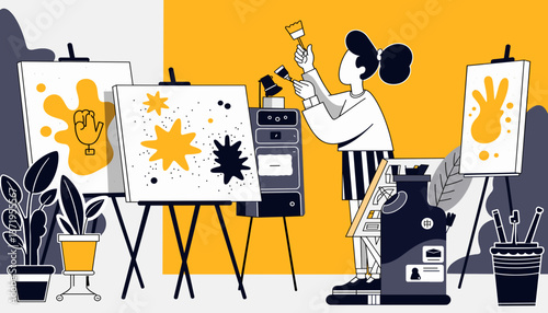 Creative person painting vibrant art in studio, artistic expression