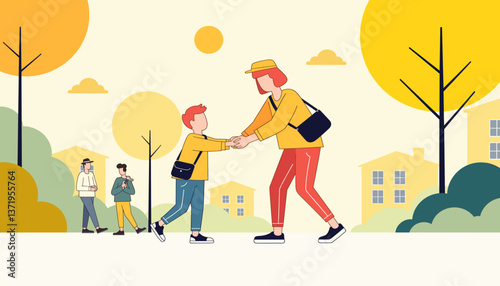 Tender connection between adult and toddler in sunny neighborhood, affection