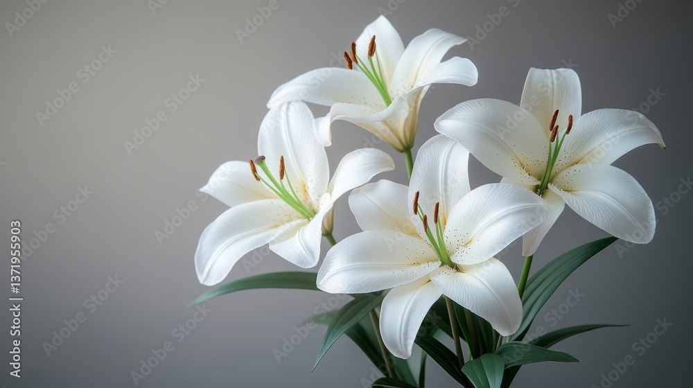 Fototapeta premium Branch of White Lilies Symbolizing Sympathy and Remembrance