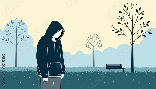 Mysterious person in hoodie pondering in park, solitude and reflection
