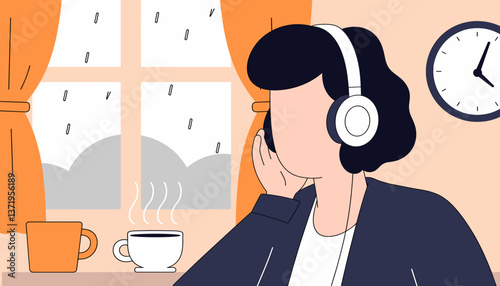 Attentive listener enjoying music in cozy room, mindful relaxation