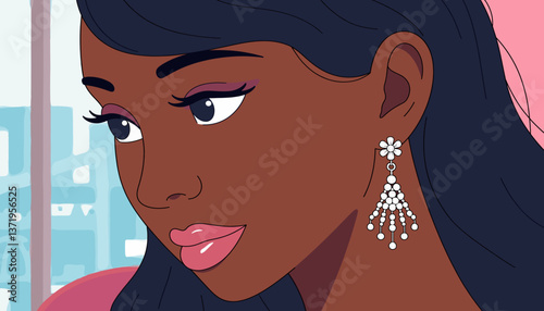 Elegant profile highlighting sparkling earrings in soft-focus setting, sophistication