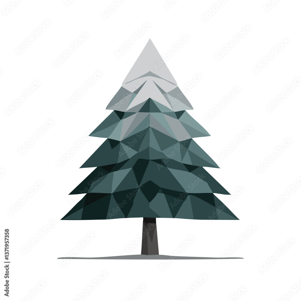 Fototapeta premium Vector Geometric Christmas Tree in Low Poly Art Style with Sharp Triangular Shapes and a Minimalist Monochromatic Design