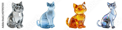 Glass figurine of a cat isolated on transparent background. PNG , se of