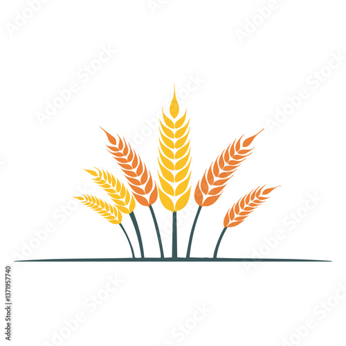 Vector Stylized Wheat Harvest Scene Featuring Flat Design and Geometric Shapes in an Autumn-Inspired Color Palette