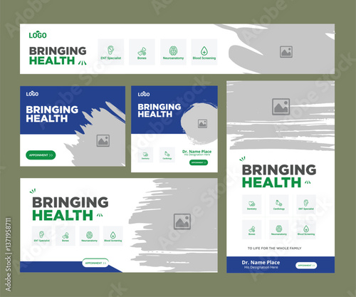 Set of creative social media post templates. Suitable for health webinars, health poster, business webinar, online classes and other online seminars.