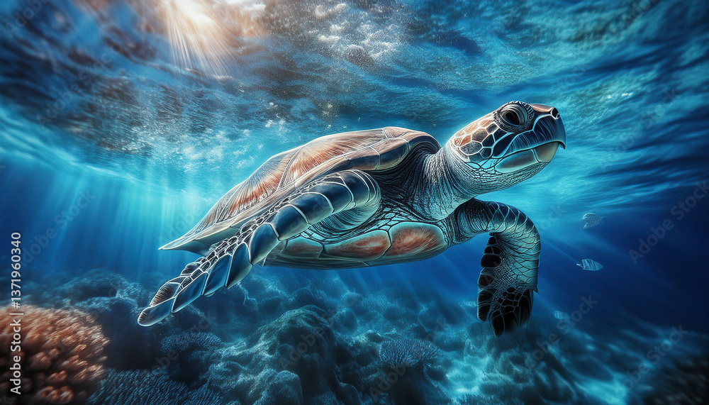 Fototapeta premium Une tortue qui nage dans l'océan.