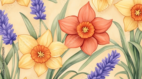 Wallpaper Mural Spring Flowers Pattern Torontodigital.ca