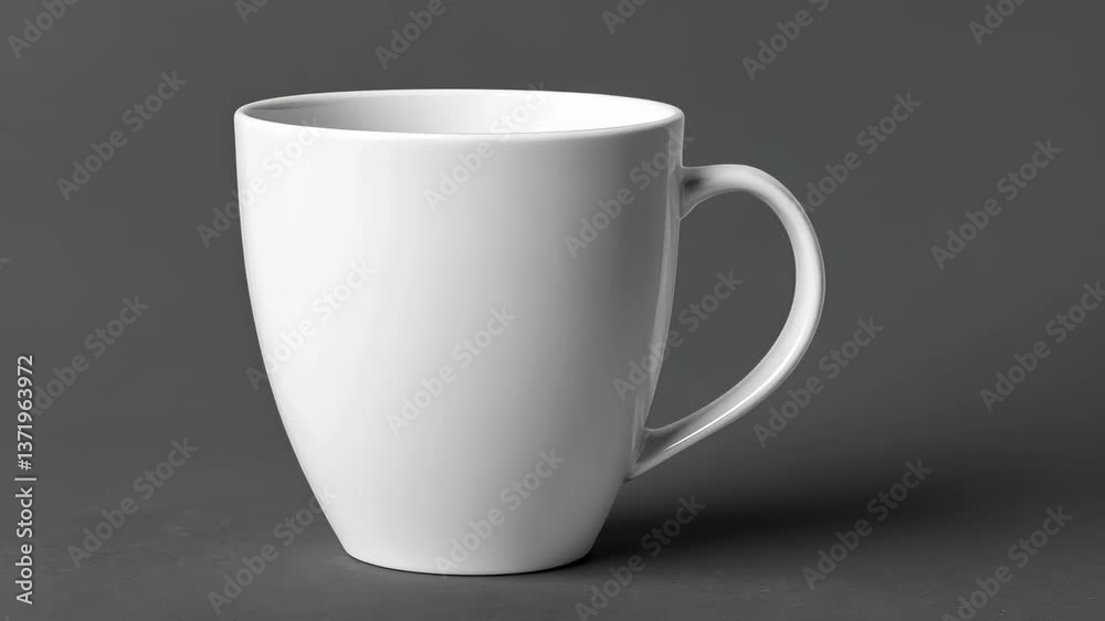 Ceramic mug on gray background with a smooth texture and elegant shape, ideal for coffee or tea occasions in home or office settings