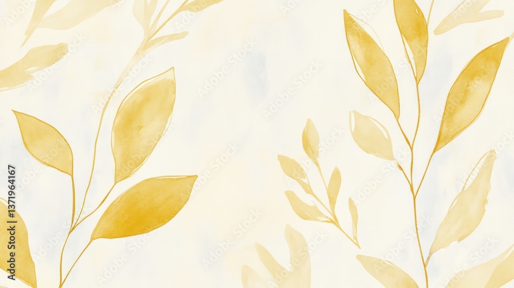 Delicate Gold Leaves on Light Background