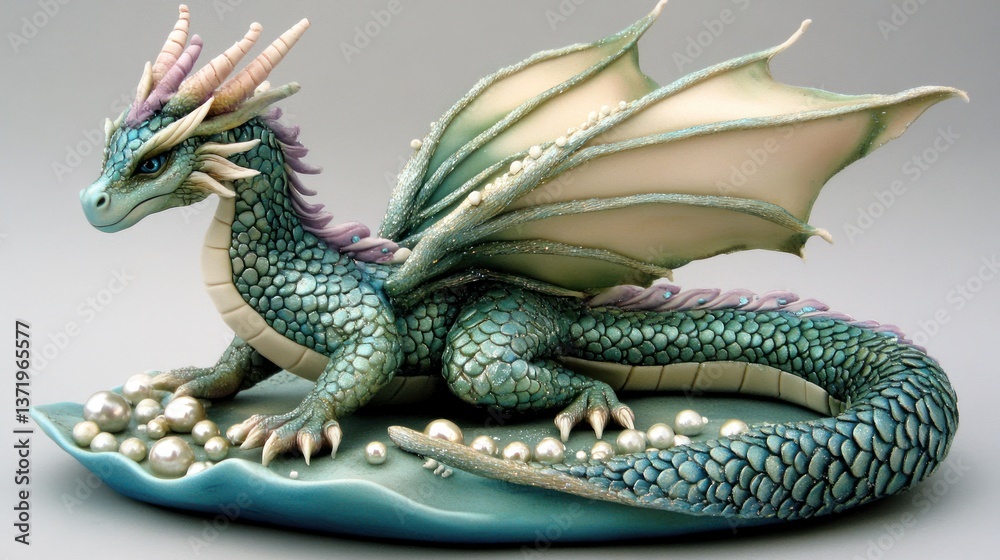 Fototapeta premium Fantasy Dragon Sculpture, Pearl Base