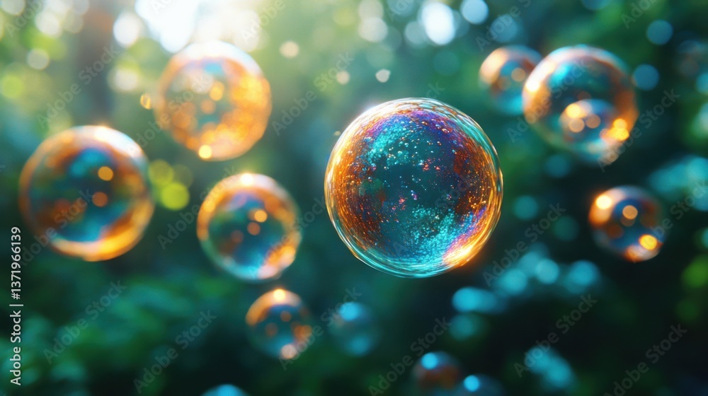 Floating Iridescent Bubbles Reflecting Light in the Air Floating Iridescent Bubbles Reflecting Light in the Air