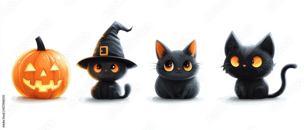 Fototapeta premium Cute halloween cartoon characters . White isolated background