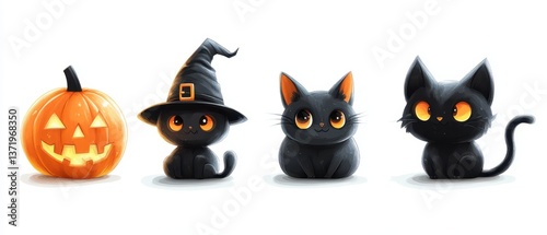 Cute halloween cartoon characters . White isolated background