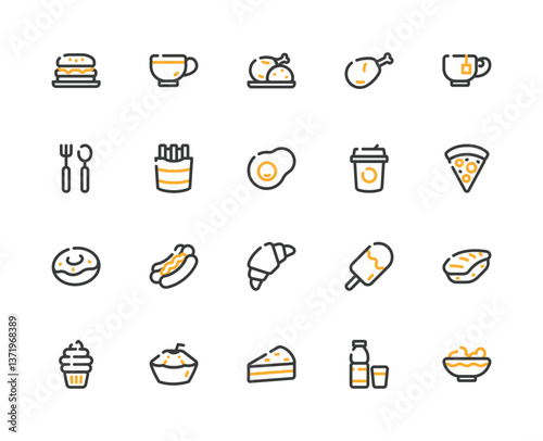 Food and Beverage Colored Outline Icon for Restaurant Background.