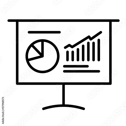 Charts and graphs presentation slide round line vector icon with editable stroke, representing data visualization, business presentations, statistical analysis, and reporting