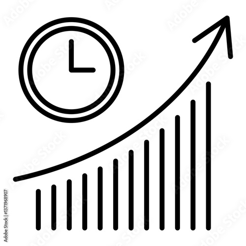 Productivity line, featuring a uptrend line chart and a clock