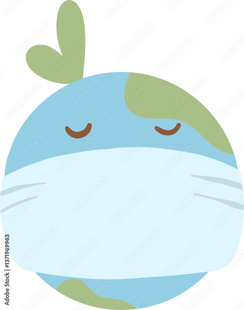 Fototapeta premium Earth Day symbol featuring Earth wearing a mask, representing the connection between global health, environmental consciousness, and the importance of planet protection during challenging times.