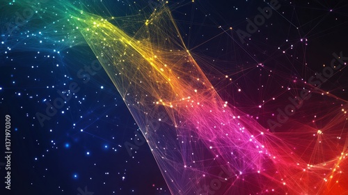 Intricate colorful network connections with glowing nodes on dark space