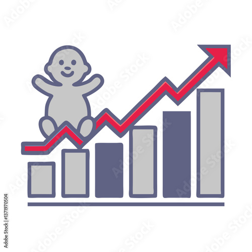 Baby growth chart with smiling icon and rising graph  