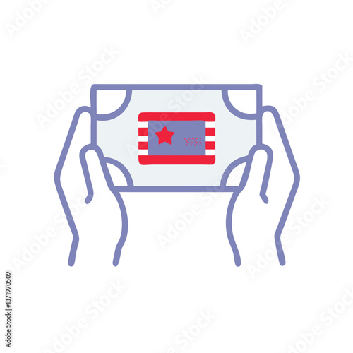 Hands holding a cardboard ticket against a minimalistic background  