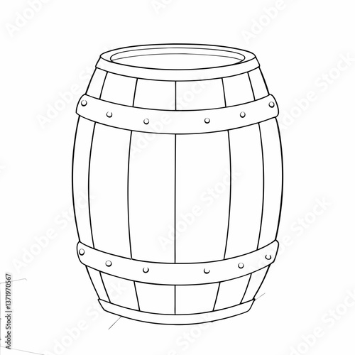 Wooden barrel illustration on a simple white background  