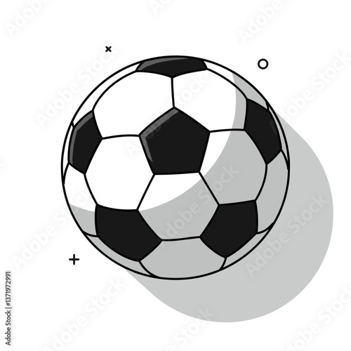 Soccer ball illustration in black and white style on a background  