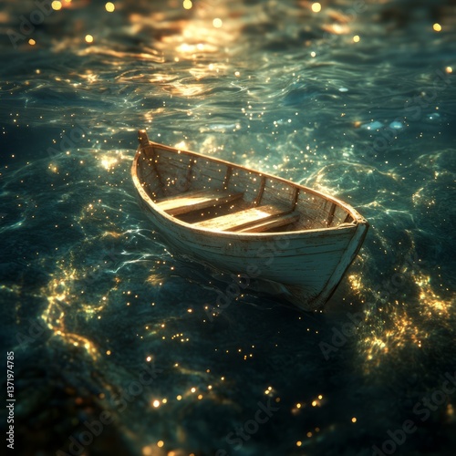 Wallpaper Mural A toy boat drifting peacefully underwater, surrounded by shimmering light Torontodigital.ca