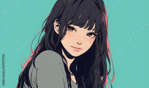 Anime style, lovely woman, Generative AI