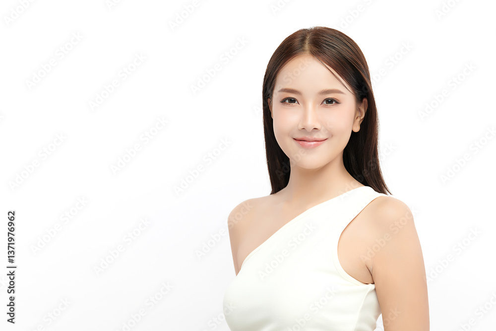 A beautiful young Asian woman with clean, fresh skin against a white background. Skincare, facial treatment, cosmetology, beauty, and spa. An elegant portrait of an Asian woman. A beautiful young Asian woman with clean, fresh skin against a white background. Skincare, facial treatment, cosmetology, beauty, and spa. An elegant portrait of an Asian woman.