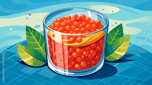 Red salmon caviar in glass. Sea food. Healthy eating.