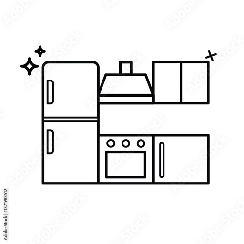set of kitchen cartoon style icons, all related to cooking and kitchen items