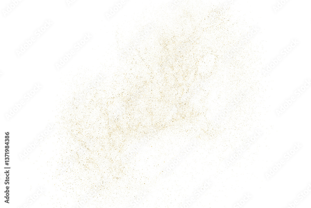 Gold texture pattern on transparent background. Old paper surface. Light golden confetti. Yellow Illustration backdrop. PNG design element.