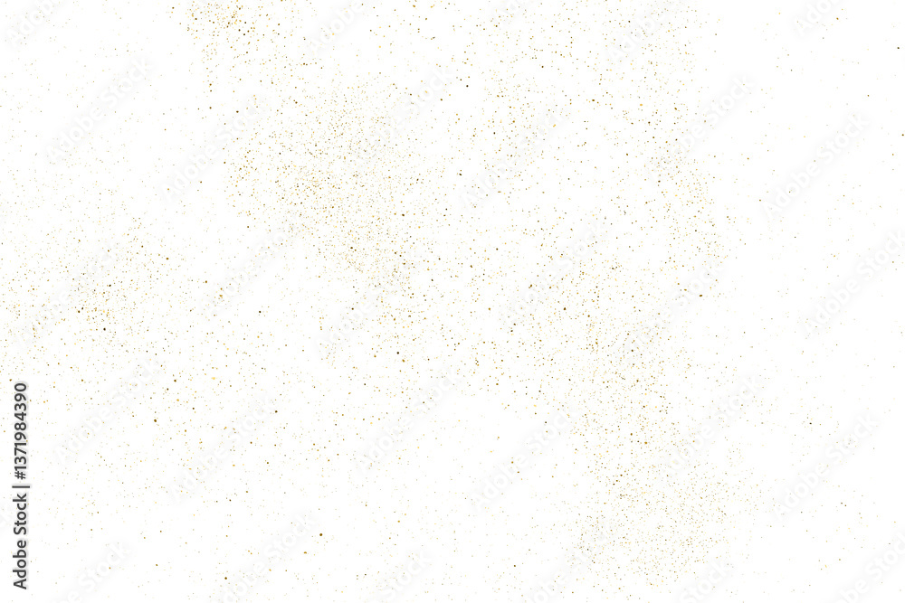 Gold texture pattern on transparent background. Old paper surface. Light golden confetti. Yellow Illustration backdrop. PNG design element.