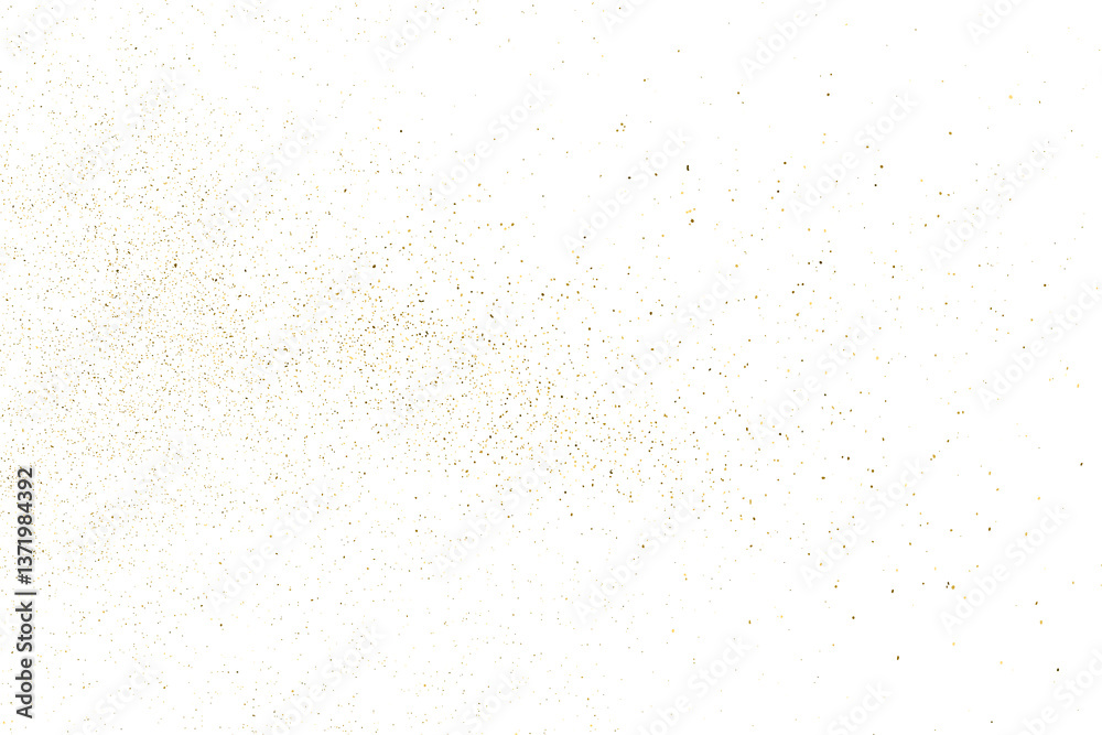 Gold texture pattern on transparent background. Old paper surface. Light golden confetti. Yellow Illustration backdrop. PNG design element.