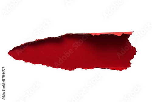 Vibrant Red Torn Paper with Textured Surface and Natural Edges, Ideal for Creative Background or Unique Design Element in Various Projects