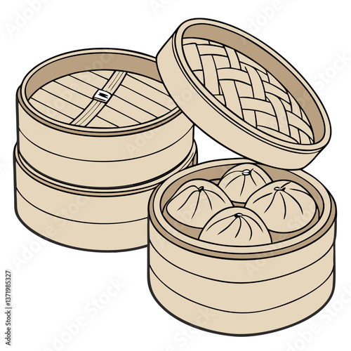 Set of Bamboo Steamers with Multiple Tiers for Dim Sum and Dumplings. Perfect for: Chinese New Year, Mid-Autumn Festival, Asian Restaurants, Home Cooking
