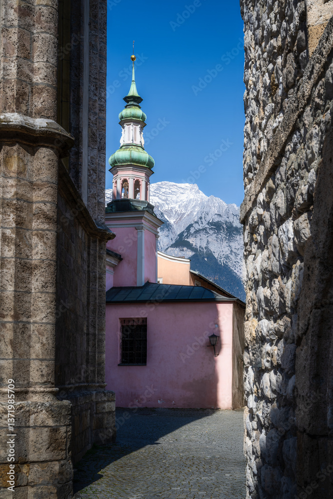 Historic church in the old town of Hall in Tirol
