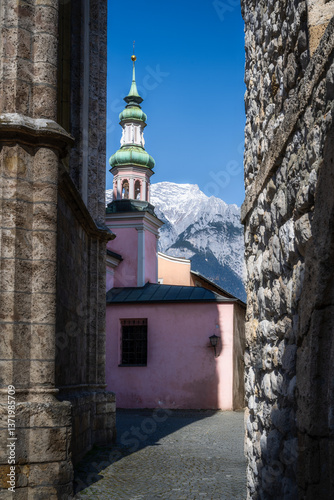 Obraz na płótnie Historic church in the old town of Hall in Tirol w salonie