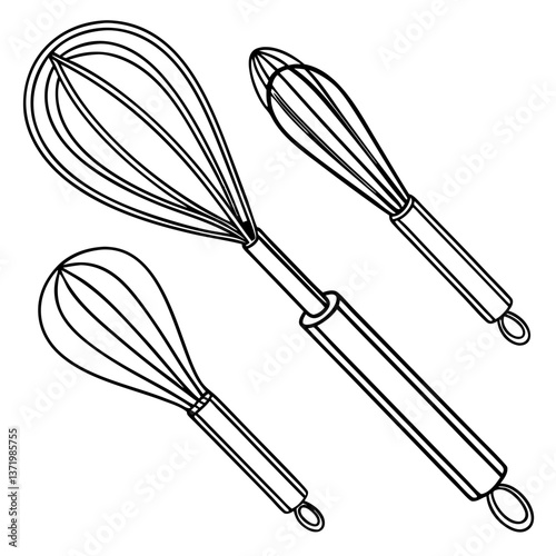 Set of Stainless Steel Kitchen Whisks in Various Sizes for Baking and Cooking. Perfect for: Christmas Baking, Cooking Schools, Pastry Shops, Home Kitchens