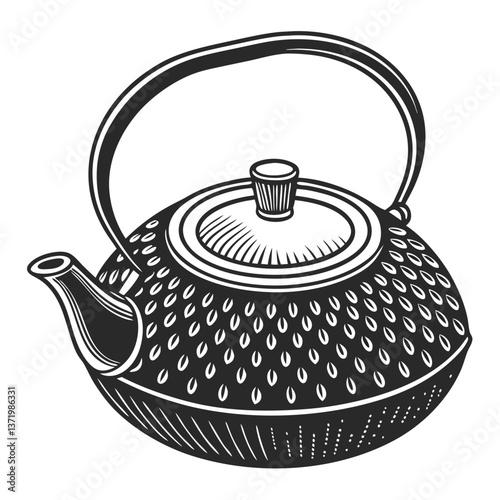 Stylish Black Cast Iron Teapot with Textured Surface and Curved Handle. Perfect for: Chinese New Year, Japanese Tea Ceremonies, Home Tea Brewing, Tea Shops
